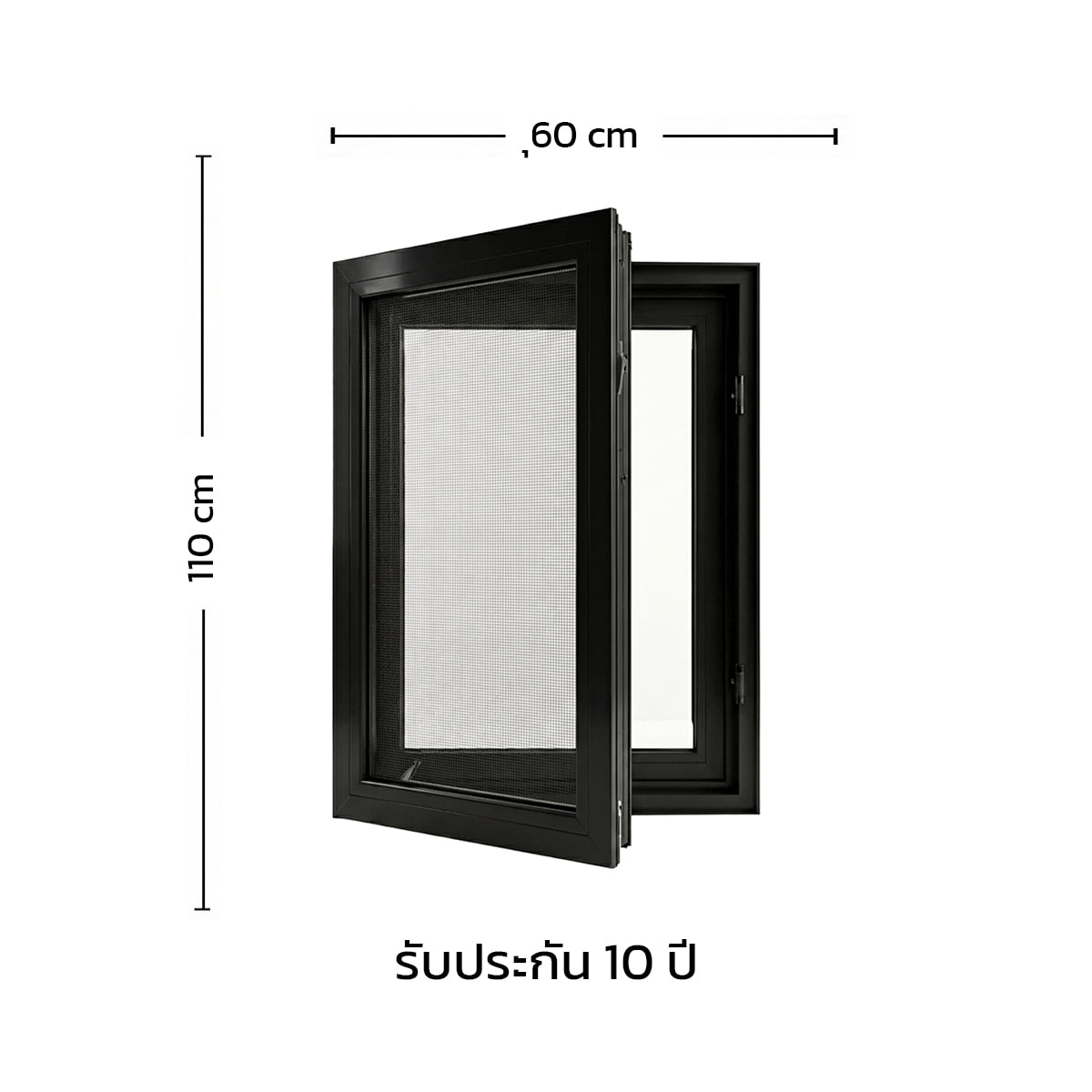 หน้าต่างบานเปิดเดี่ยวพร้อมมุ้ง UPVC GOSCH 60×110 ซม. สีดำ_1